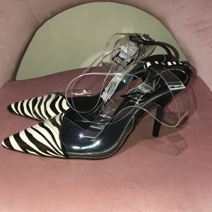 Zara pony hair pump with clear straps.